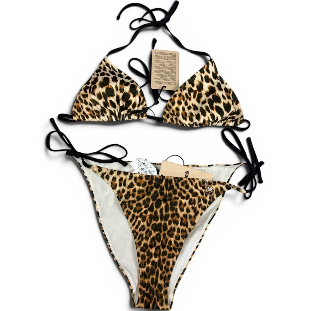 Roberto Cavalli Beachwear Cheetah Leopard Print Triangle Bikini Set KSW01A M‎